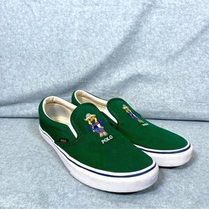 Polo Ralph Lauren Embroidered Cowboy Bear Keaton Slip On Shoes Mens 11 Green